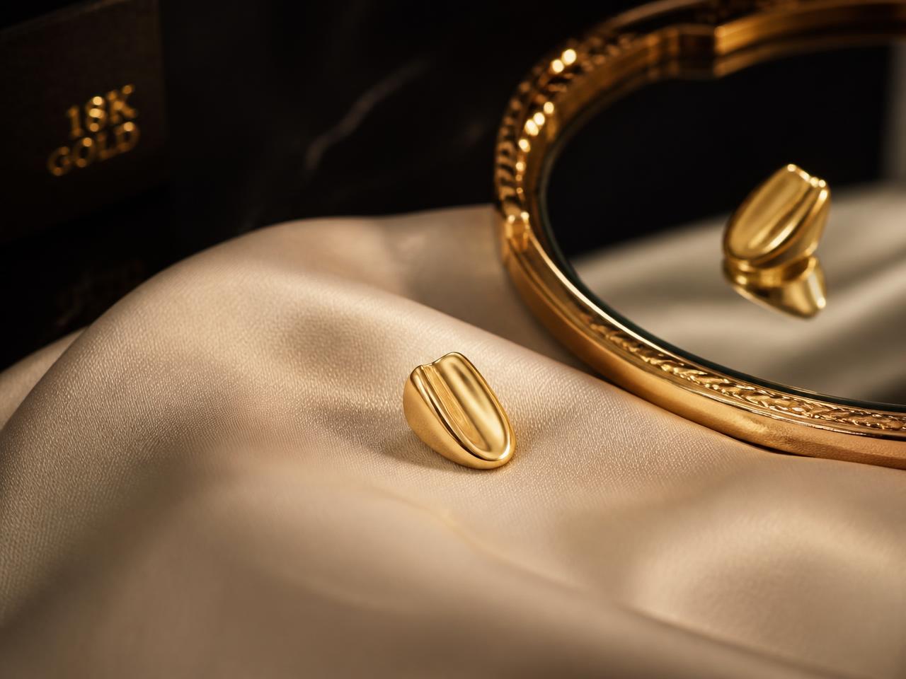 Close-up of a smile wearing a polished gold removable tooth grill